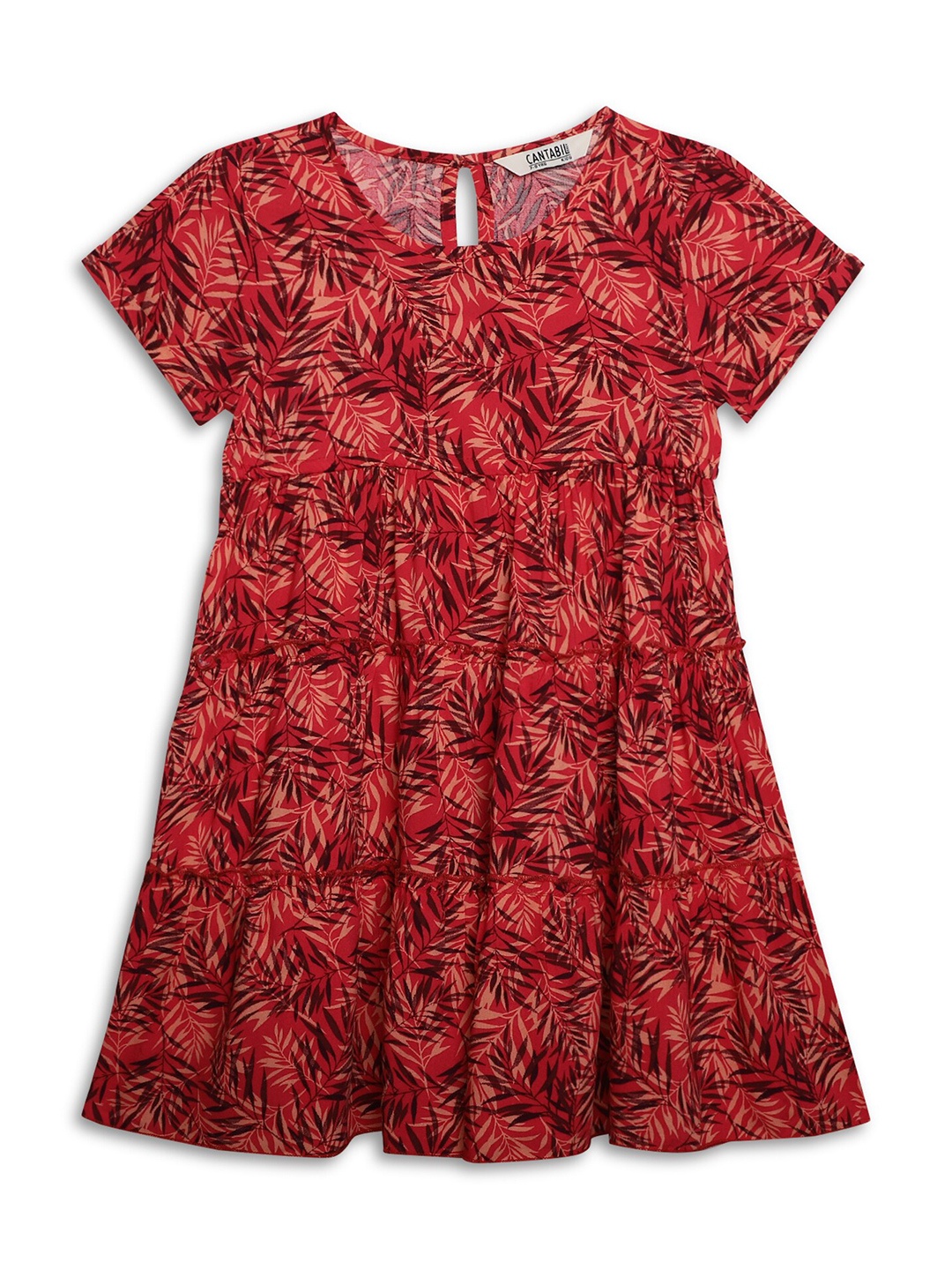 

Cantabil Girls Floral Printed Tiered A-Line Dress, Red