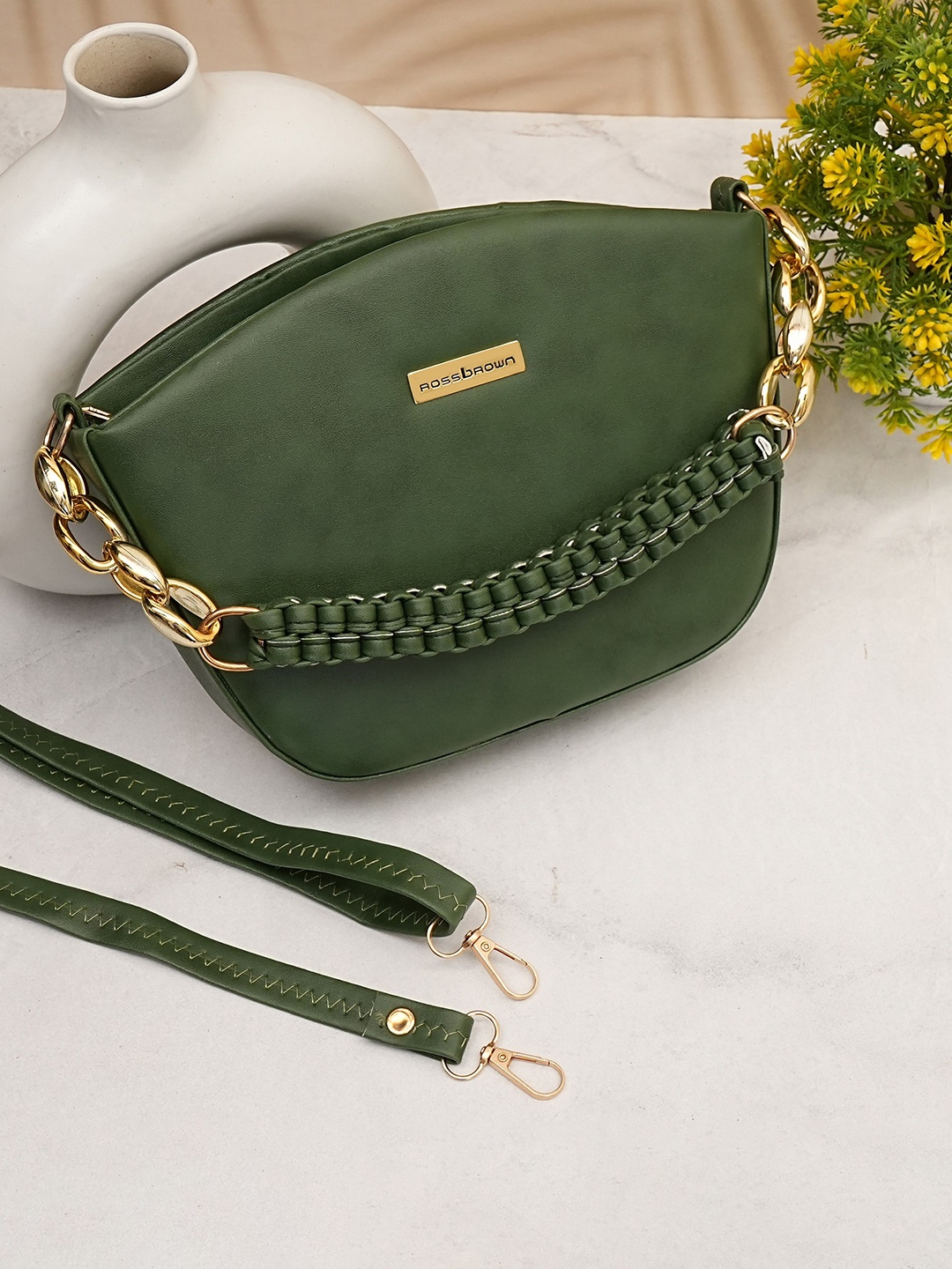 

ROSS BROWN PU Structured Sling Bag, Green