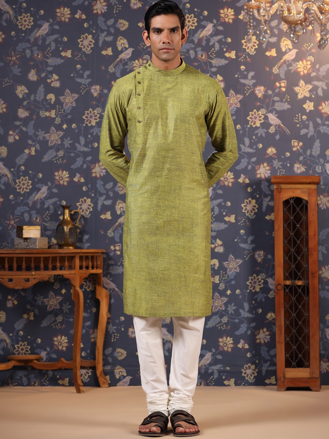 

House of Pataudi Cotton Straight Kurta, Green