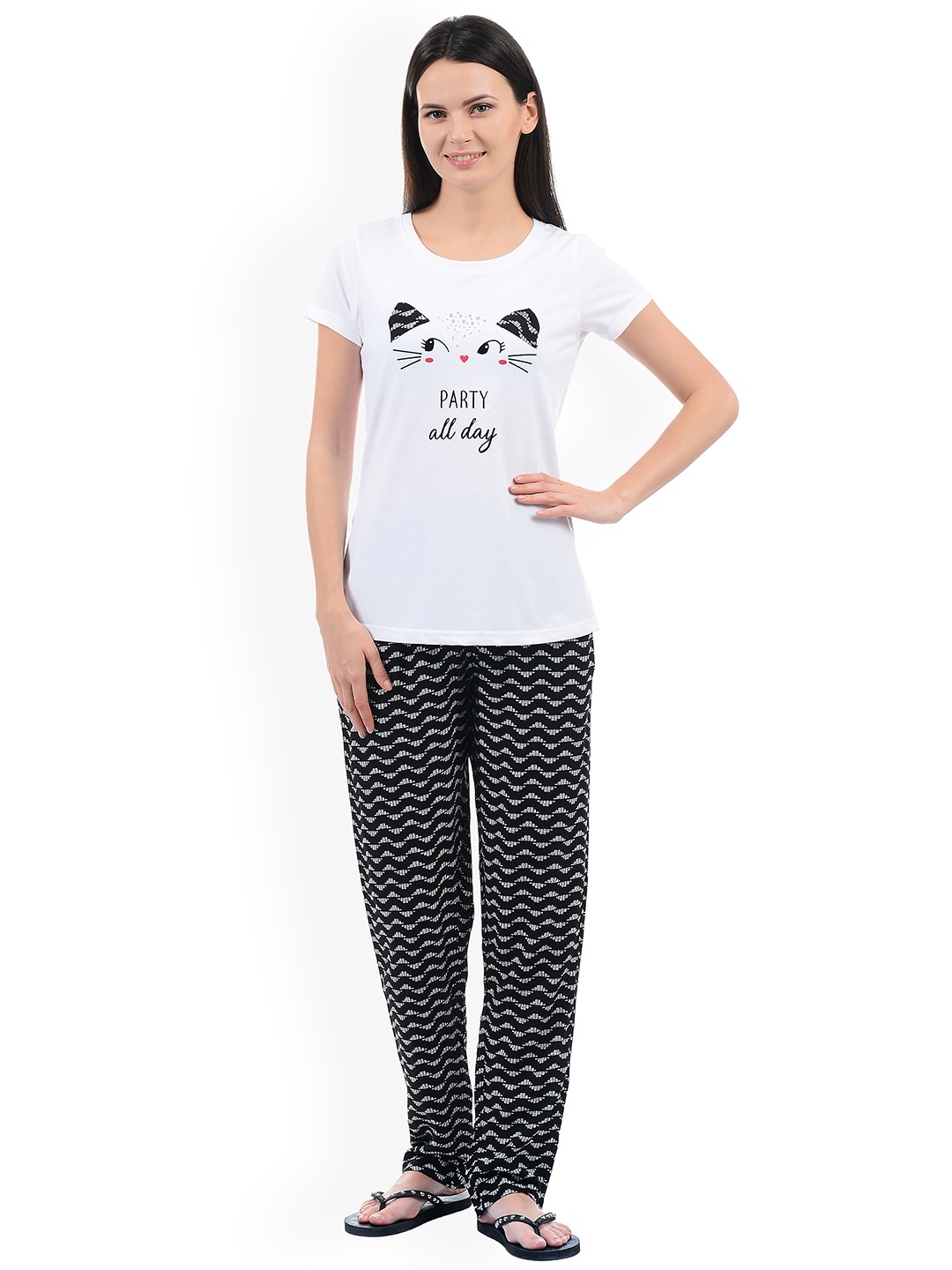 

Sweet Dreams Women White & Black Printed Night suit