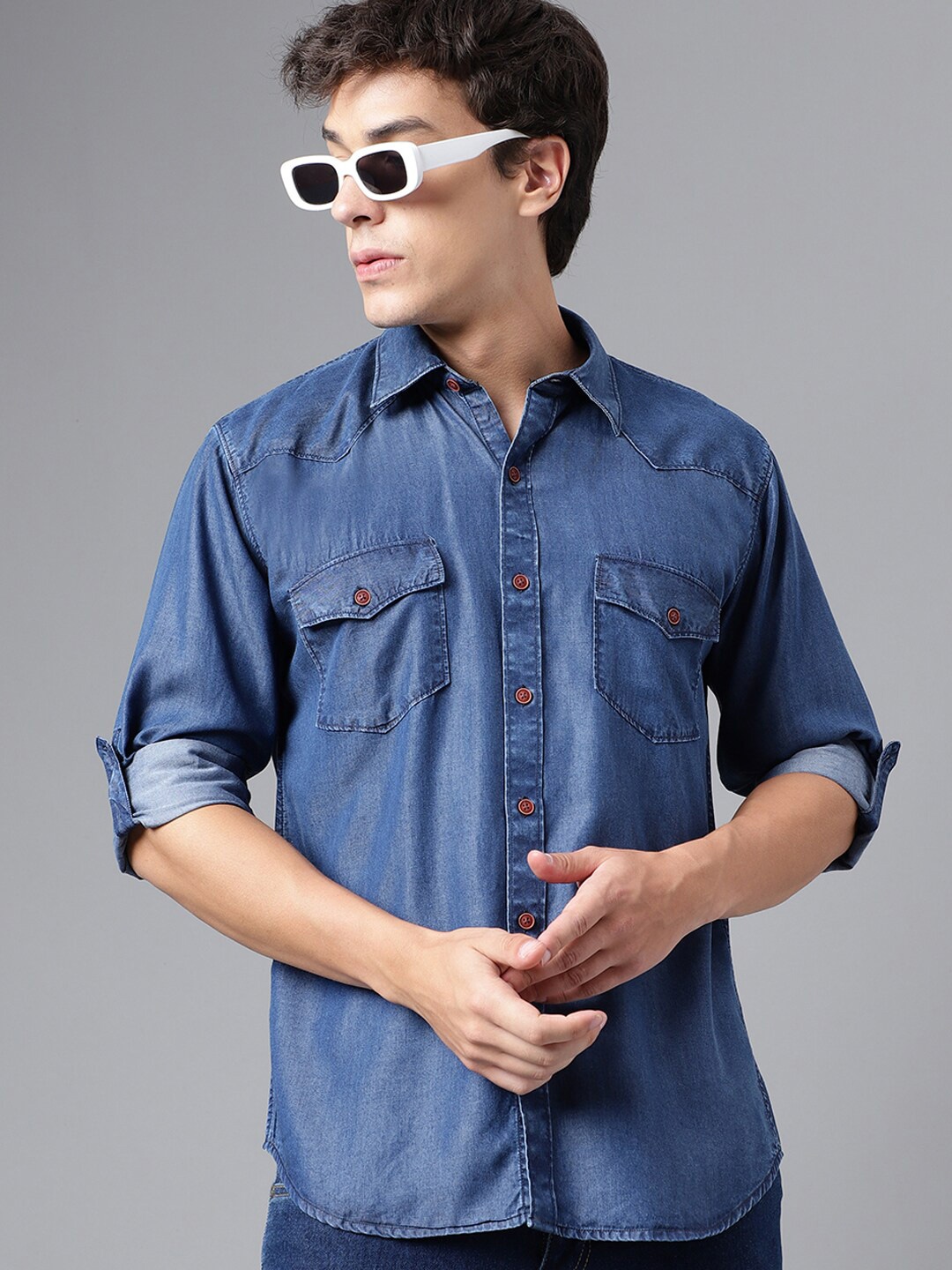 

Hancock Cotton Standard Slim Fit Casual Shirt, Blue