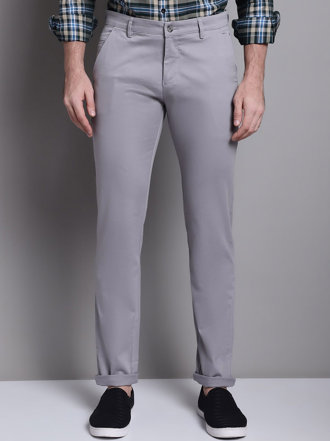 

Cantabil Men Comfort Mid Rise Plain Cotton Chinos, Grey