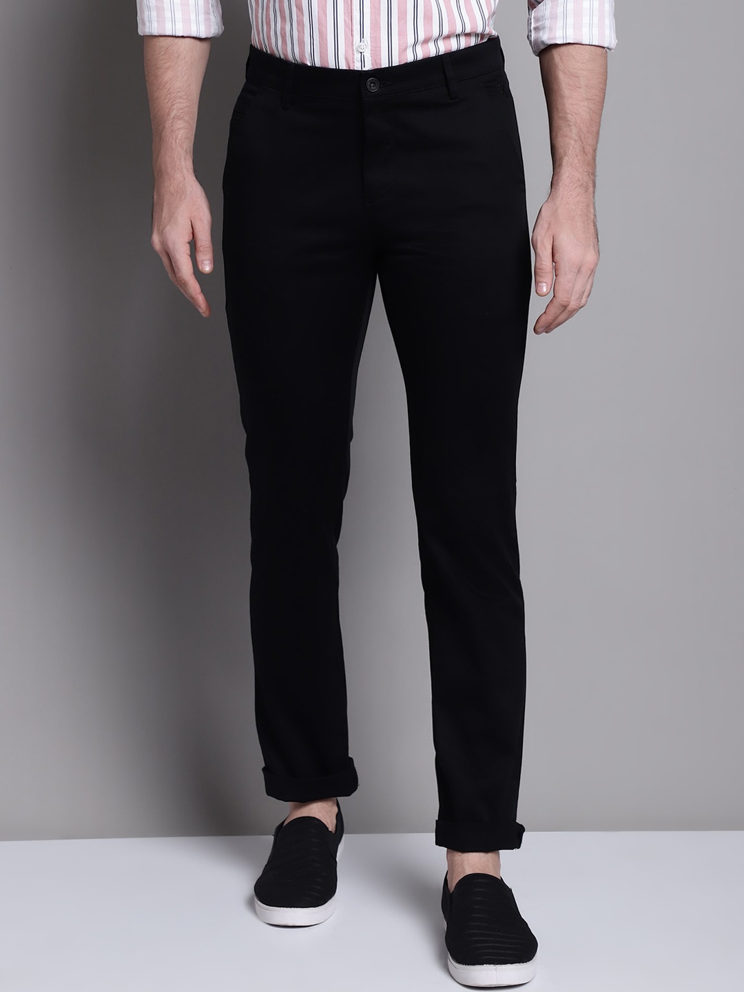 

Cantabil Men Comfort Mid-Rise Cotton Trousers, Black