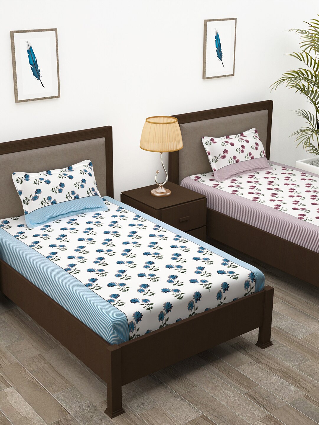 

Story@home Blue & Pink Floral 144 TC Cotton 2 Single Bedsheet with 2 Pillow Covers