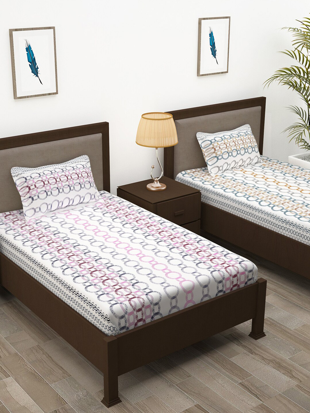 

Story@home Pink & White Geometric Cotton 144 TC 2 Single Bedsheet With 2 Pillow Covers