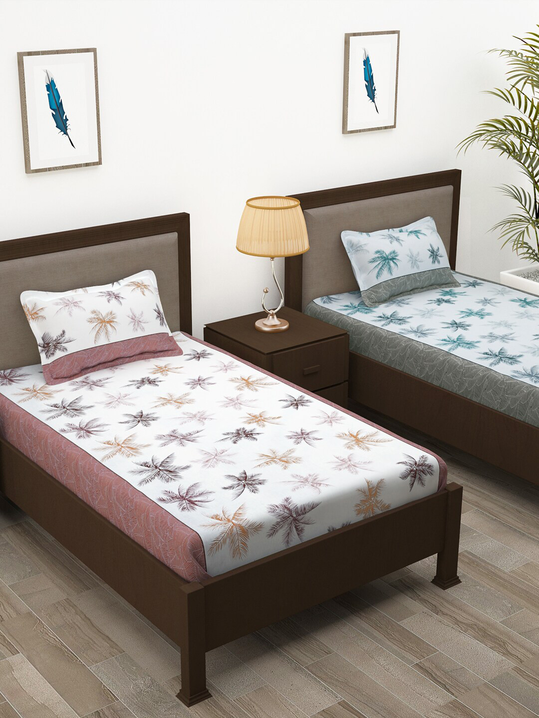 

Story@home Mauve & Teal Green Floral Cotton 144 TC 2 Single Bedsheet with 2 Pillow Covers