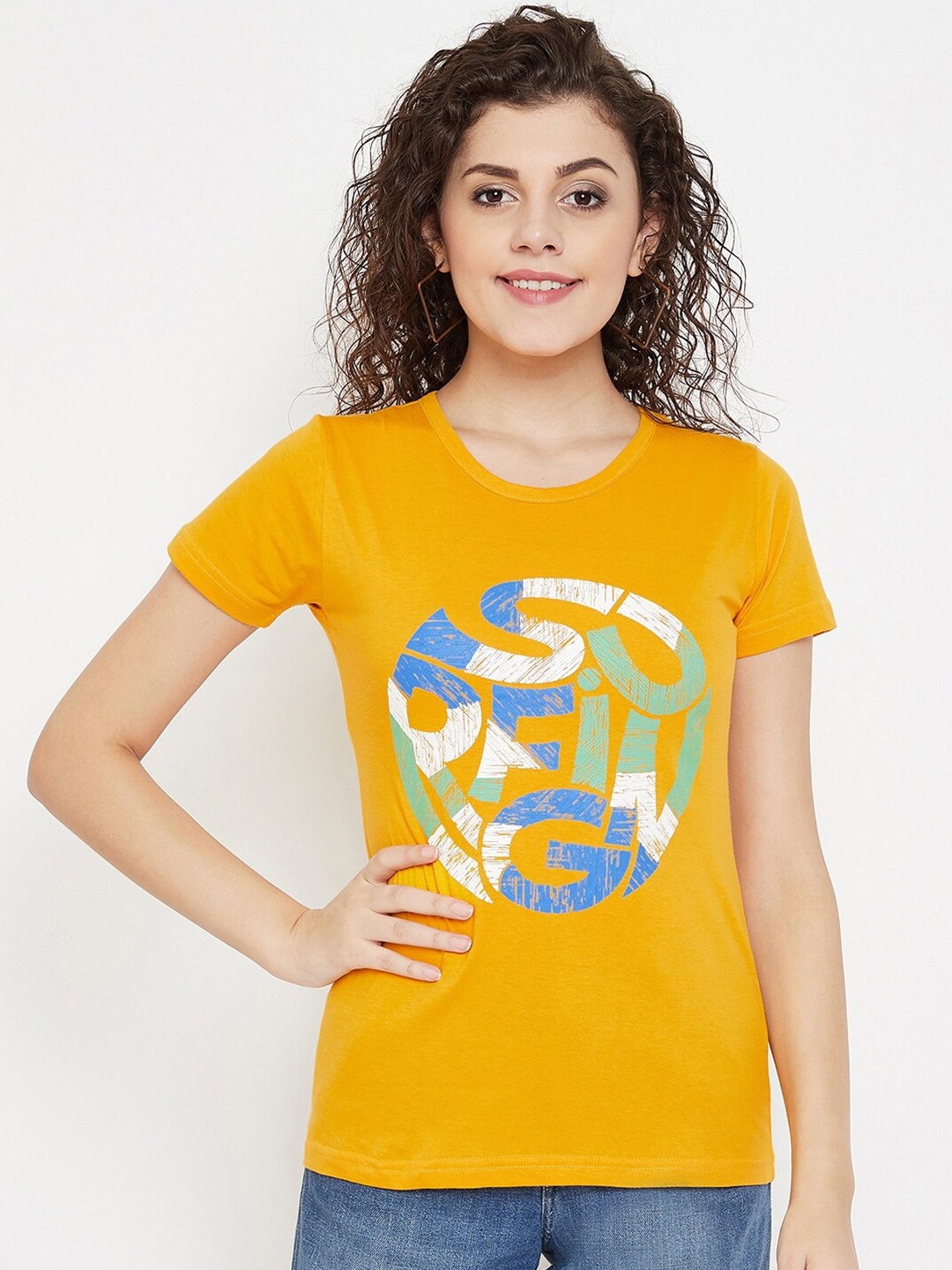 

Purple Feather Graphic Printed Slim Fit Cotton T-shirt, Yellow