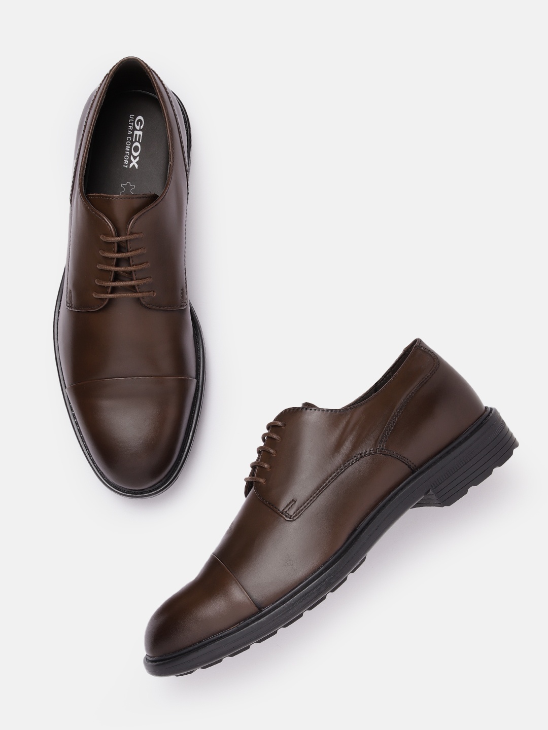 

Geox Men U Walk Pleasure Leather Cognac Formal Derby Shoes, Brown