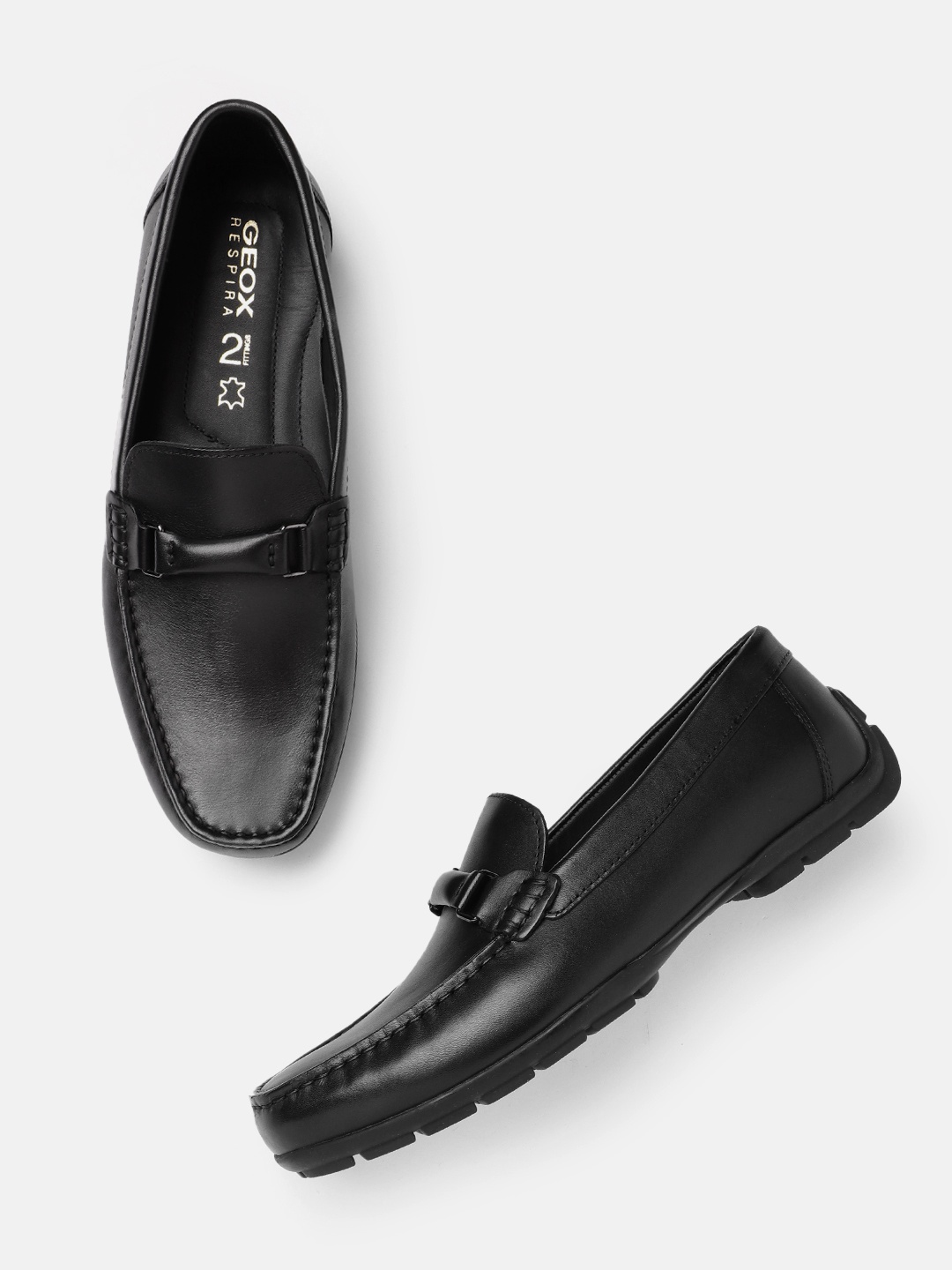 

Geox Men Black Leather Horsebit Loafers