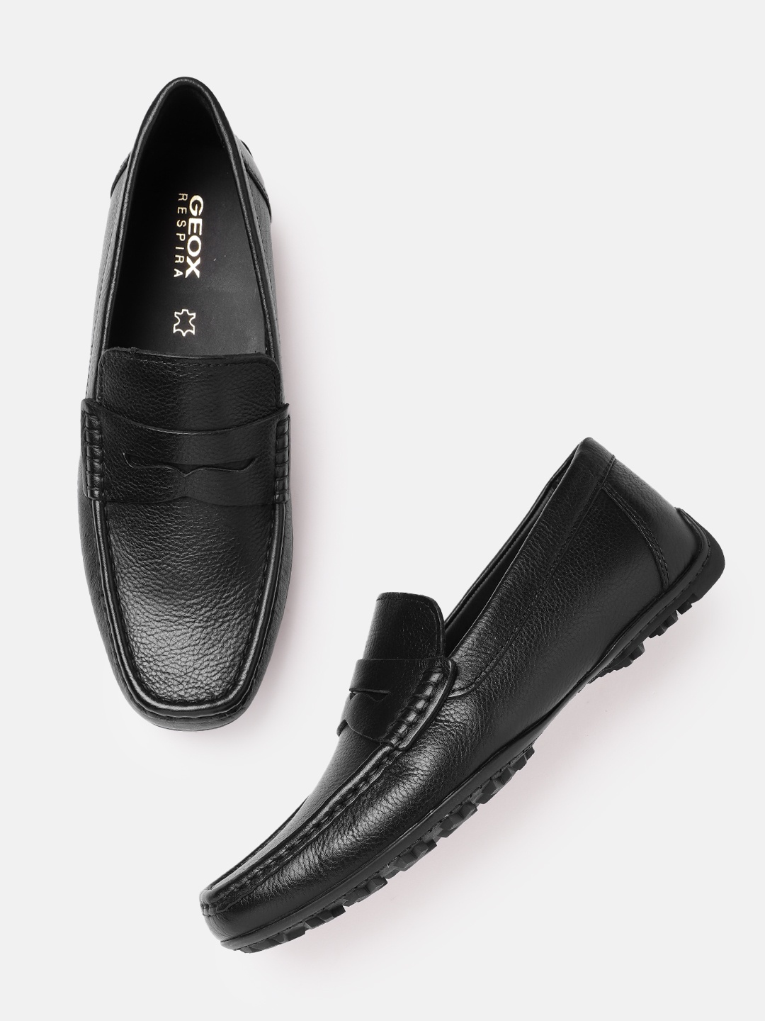 

Geox Men Solid Leather Penny Loafers, Black