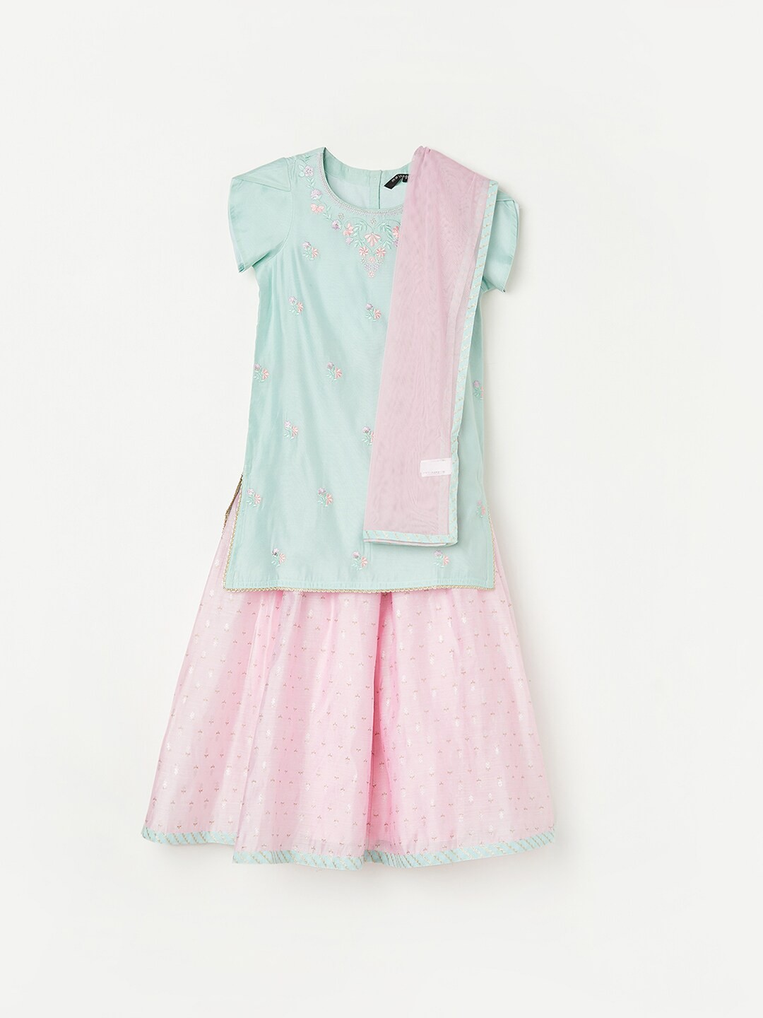 

Melange by Lifestyle Girls Embroidered Kurta with Skirt & Dupatta, Pink