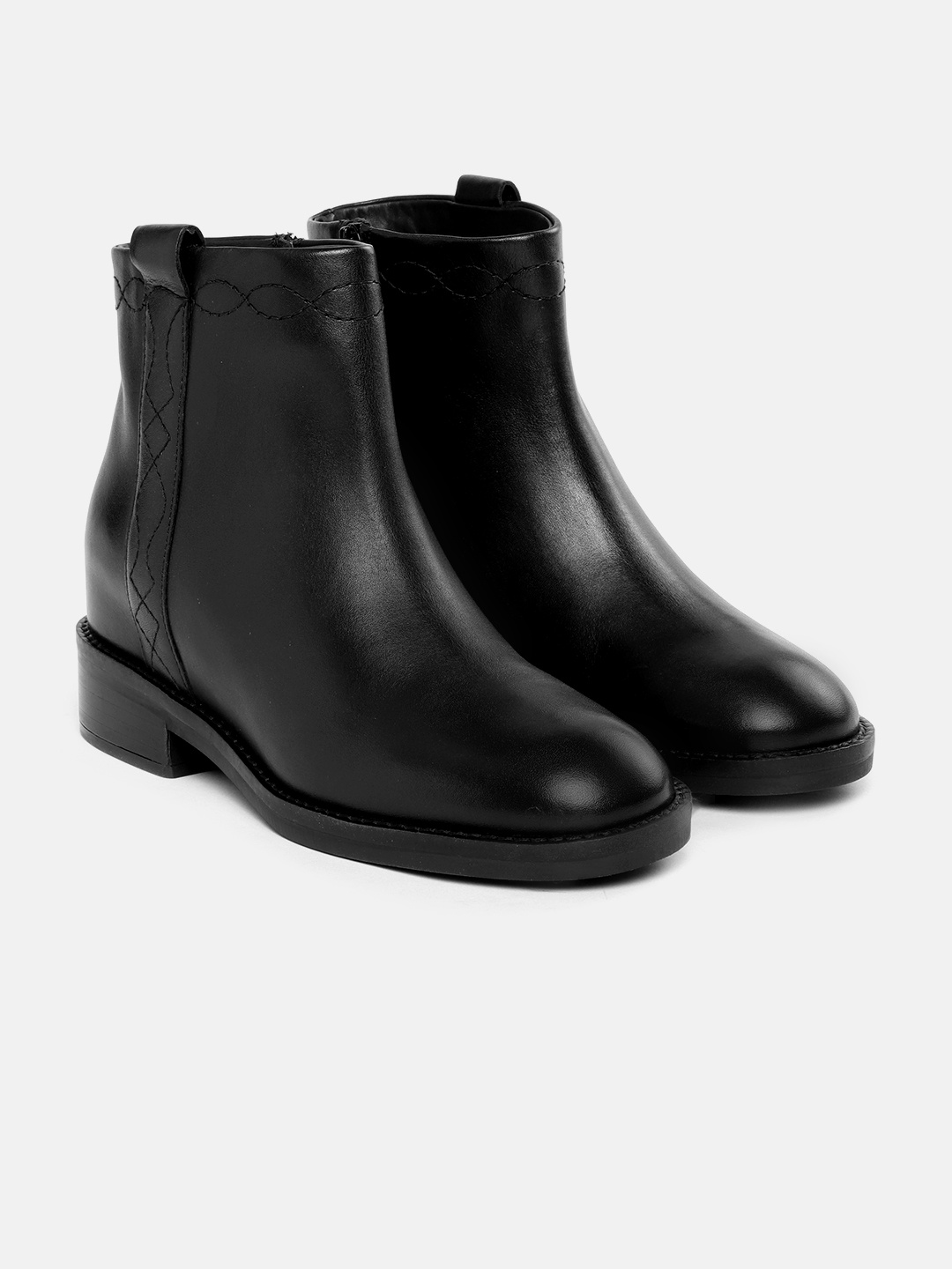 

Geox Women Solid Leather Mid-Top Regular Boots, Black