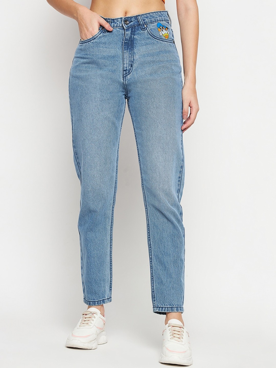 

Madame Women Mid Rise Clean Look Cotton Cropped Jeans, Blue