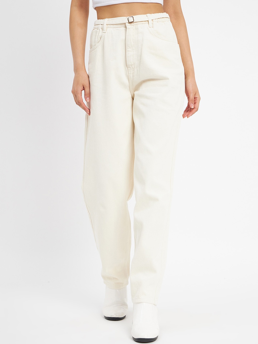 

Madame Women Mid Rise Clean Look Cotton Cropped Jeans, White