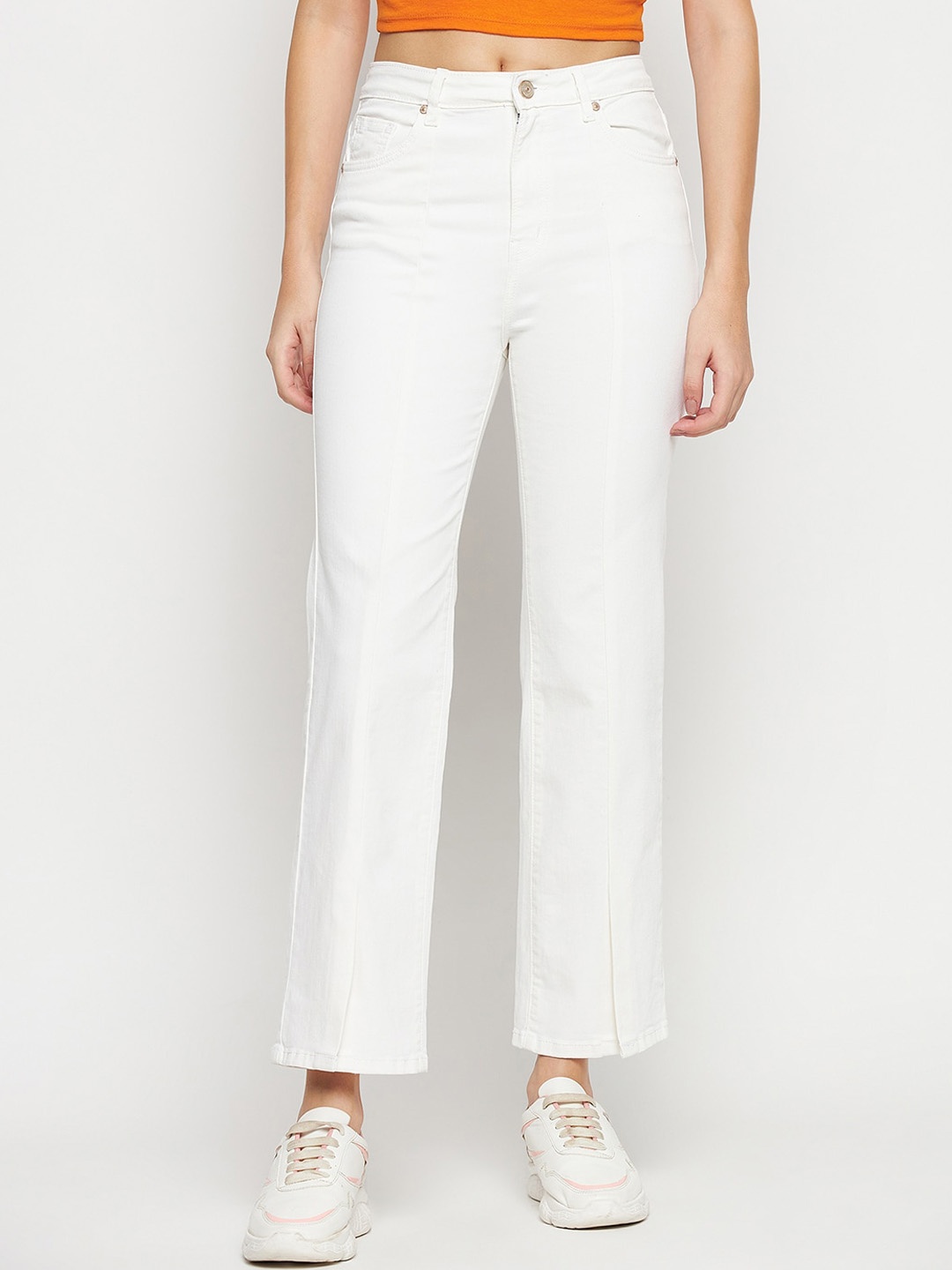 

Madame Women Mid Rise Clean Look Cotton Cropped Jeans, White