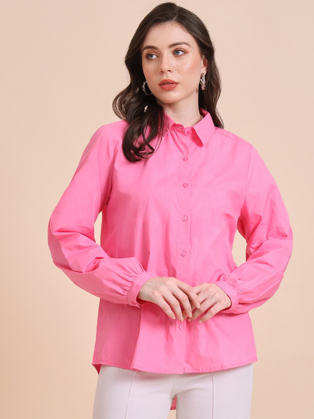 

HERE&NOW Standard Cotton Casual Shirt, Pink