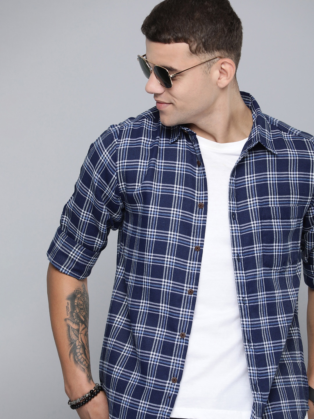 

R.Code by The Roadster Life Co. Checked Casual Shirt, Navy blue