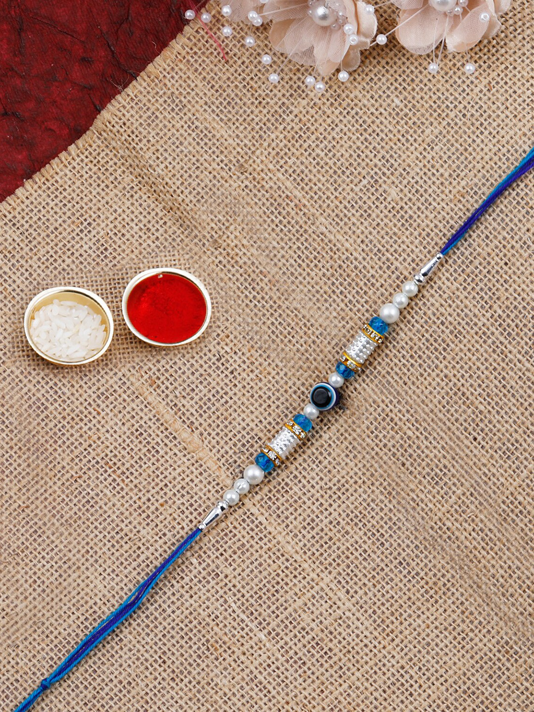 

Silver Shine Set Of 2 Bhaiya Bhabhi Rakhi Gift Set, Blue