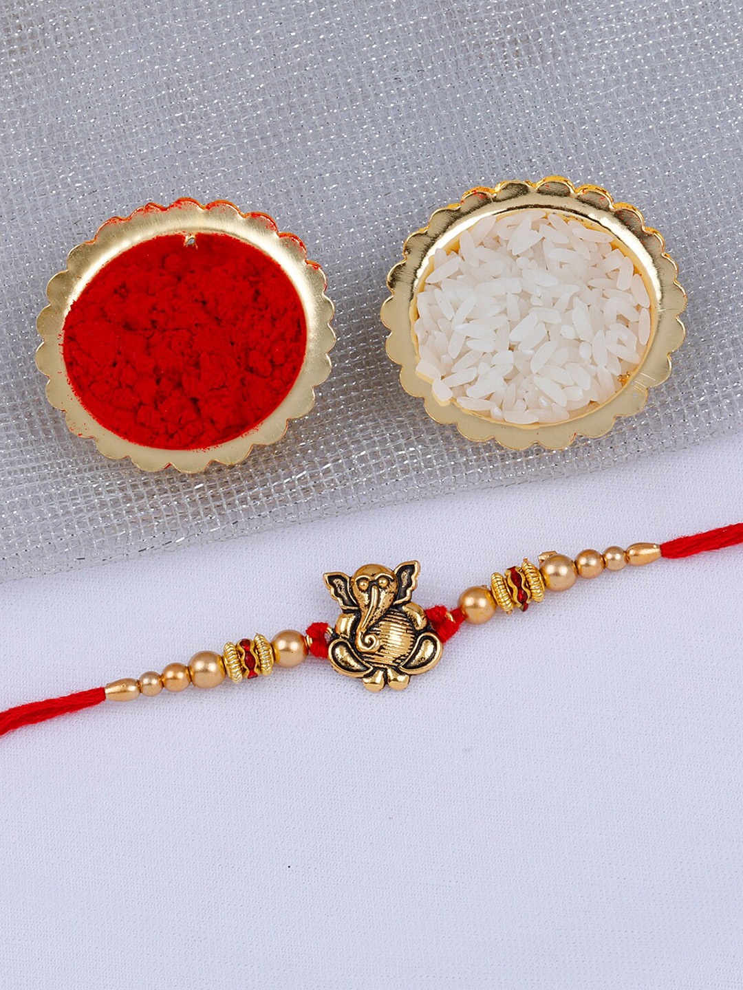 

Silver Shine Unisex Pack of 2 Rakhi With Pooja Thali, Gold