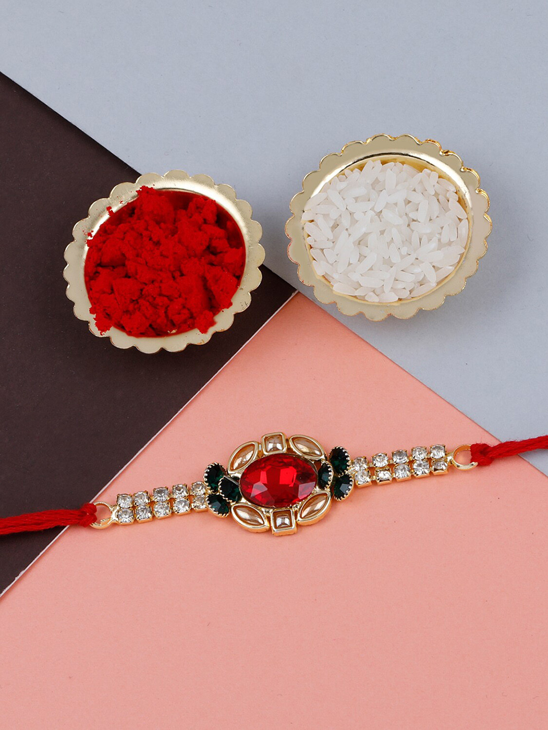 

Silver Shine Unisex Set Of 2 Rakhi Gift Set, Gold