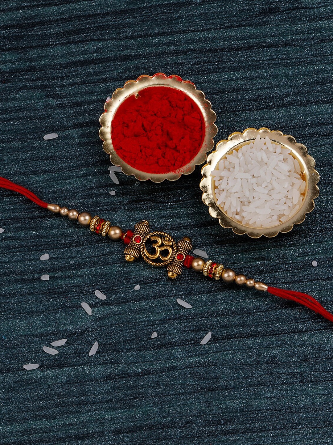 

Silver Shine Set of 2 Rakhi With Pooja Thali, Gold