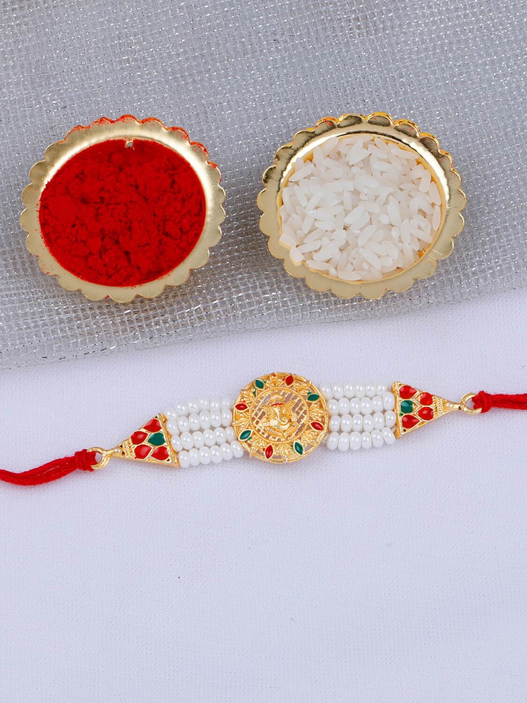 

Silver Shine Set of 2 Rakhi With Greeting Card, Gold