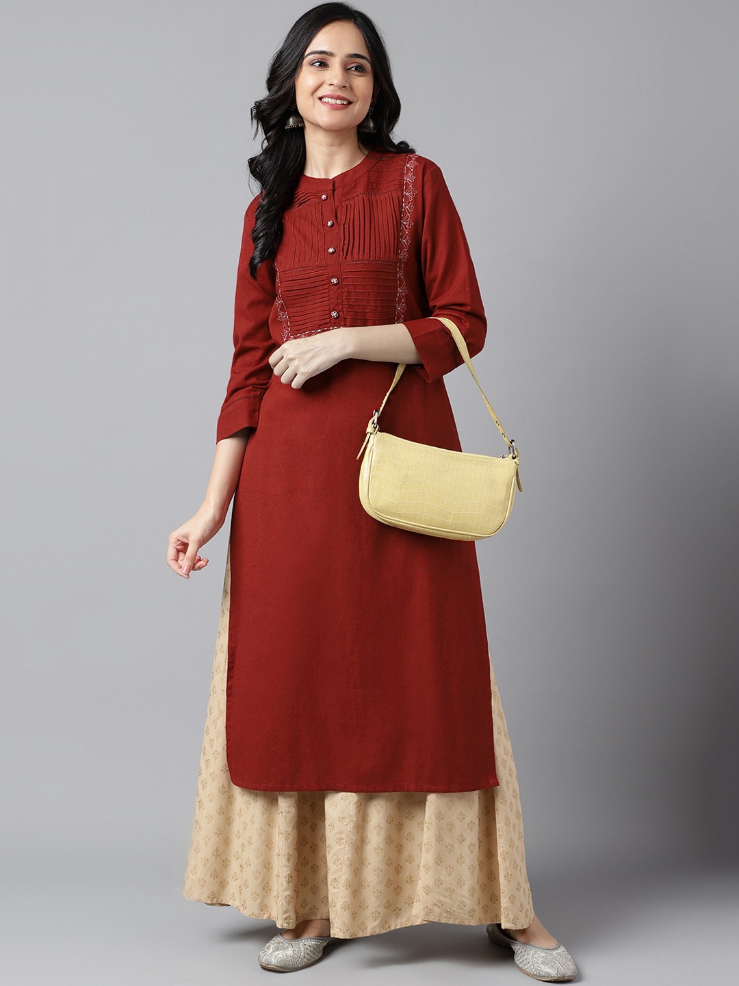 

Neemiya Ethnic Motifs Yoke Design Thread Work Pure Cotton Kurta, Maroon