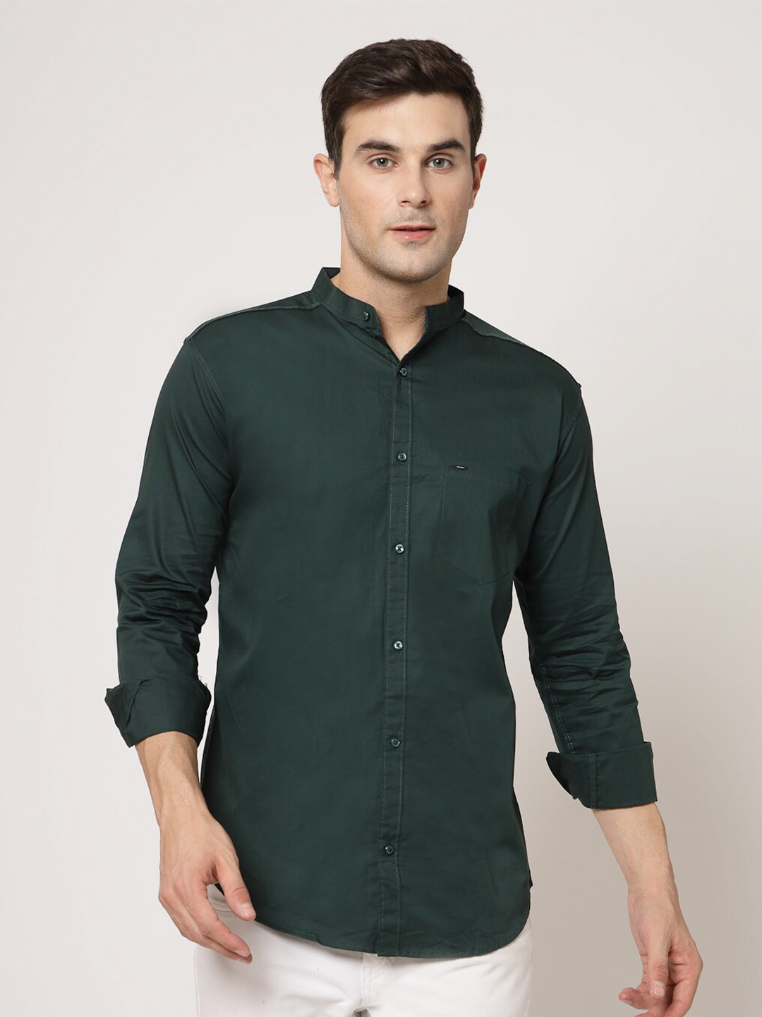 

ADWYN PETER New Mandarin Collar Cotton Casual Shirt, Sea green