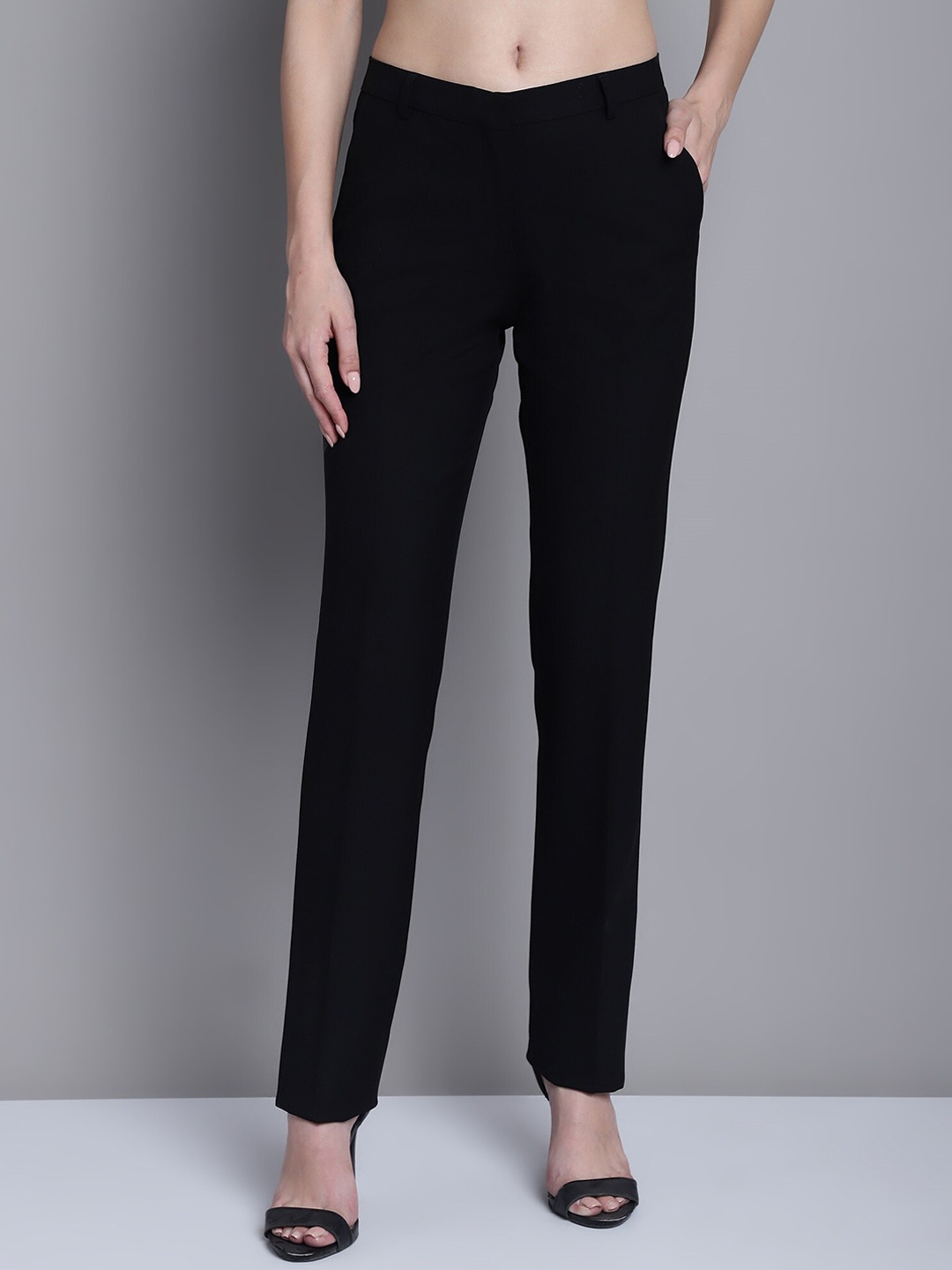 

Cantabil Women Comfort Mid-Rise Trousers, Black