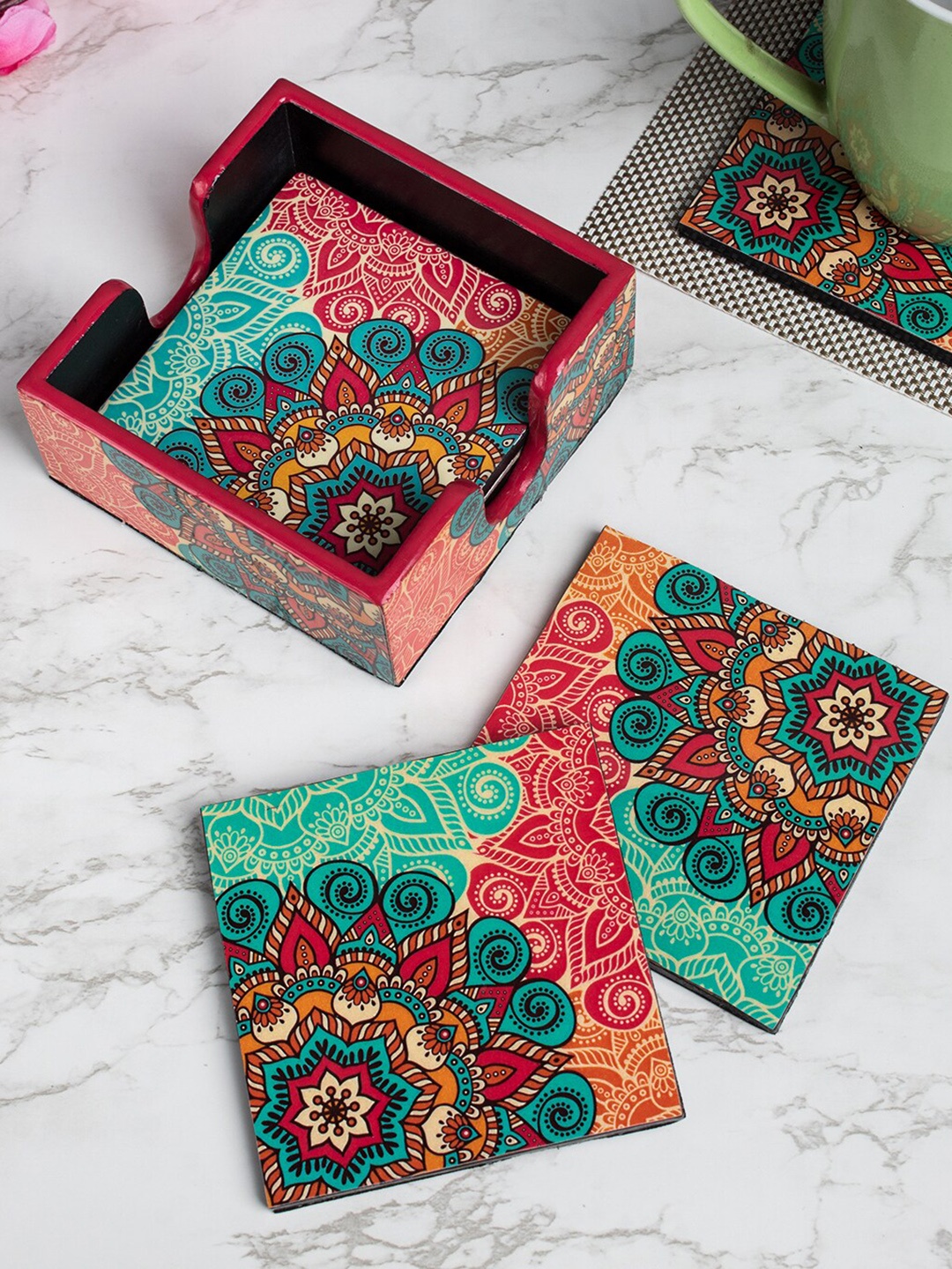 

MARKET99 Blue & Pink 6 Pieces Printed Coasters