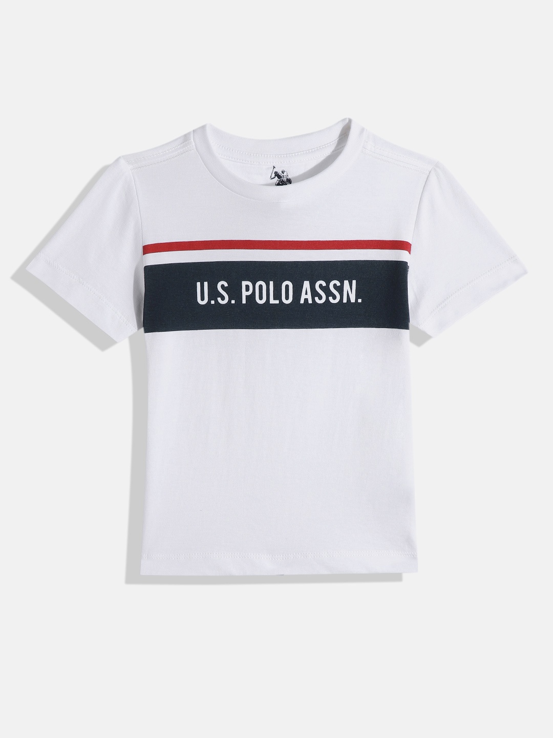 

U.S. Polo Assn. Kids Boys Brand Logo Print & Striped Nautical Knitted Pure Cotton T-shirt, White