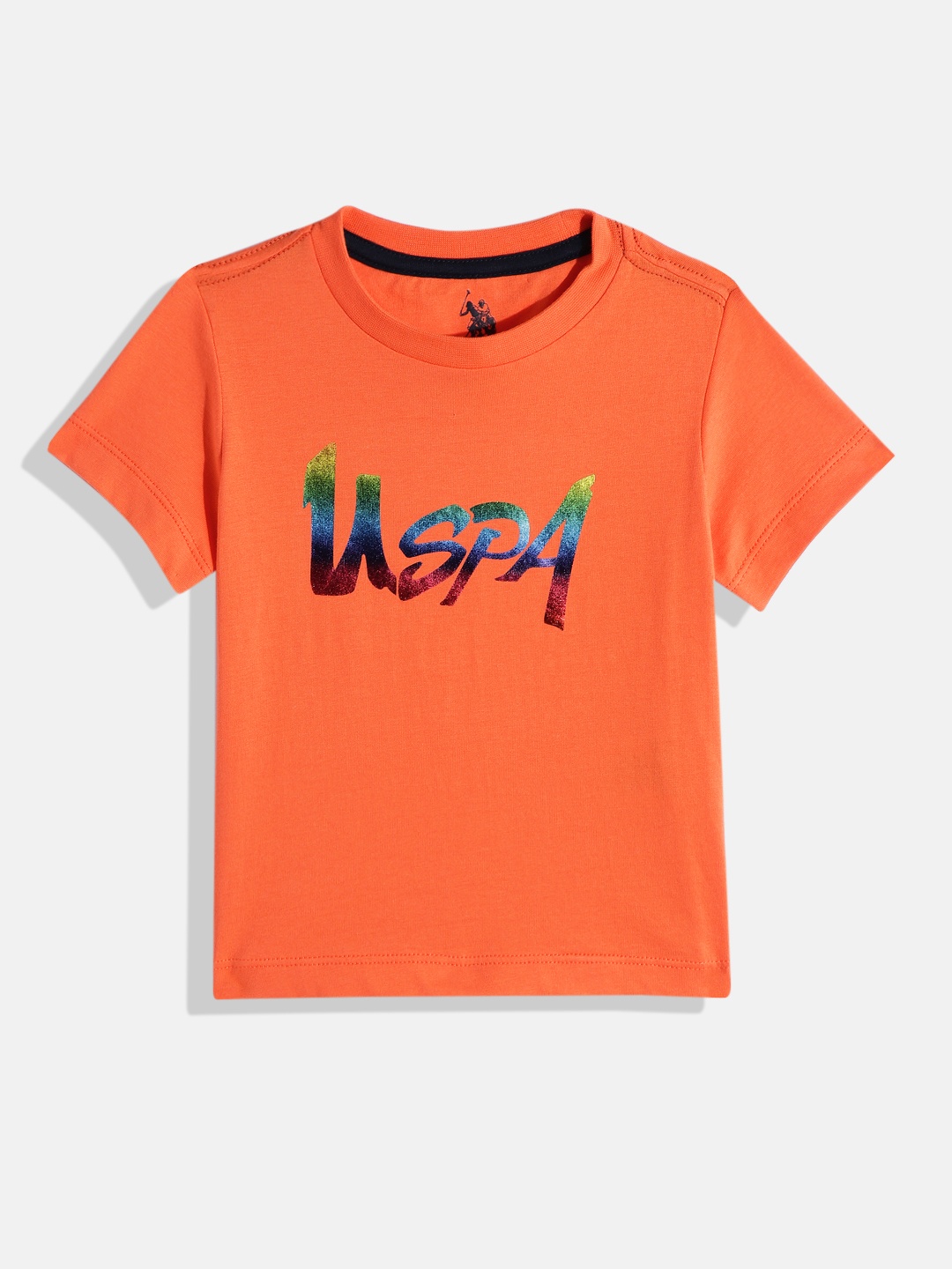 

U.S. Polo Assn. Kids Boys Brand Logo Foil Print Knitted Pure Cotton T-shirt, Orange
