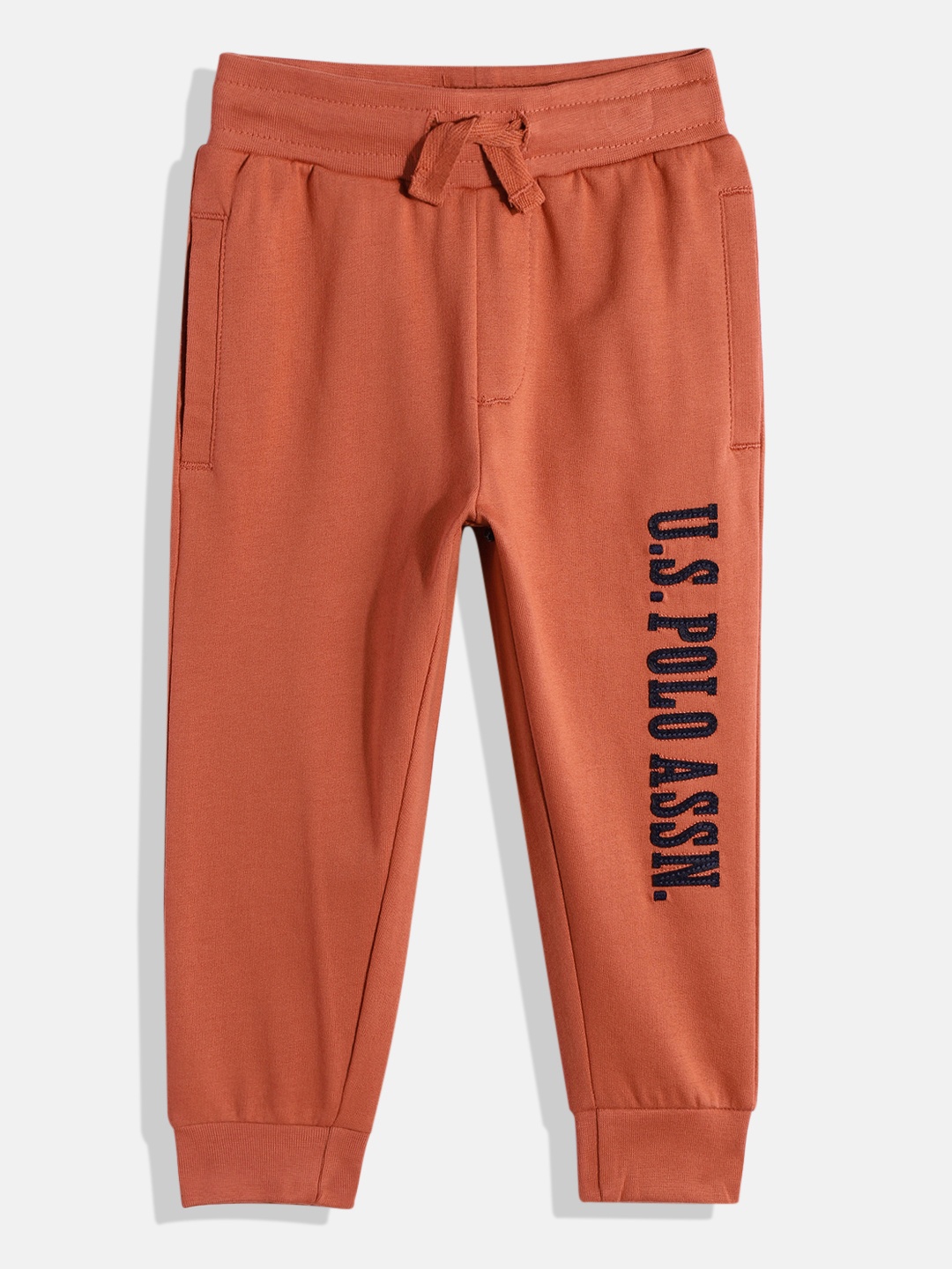 

U.S. Polo Assn. Kids Boys Brand Logo Applique Pure Cotton Joggers, Rust