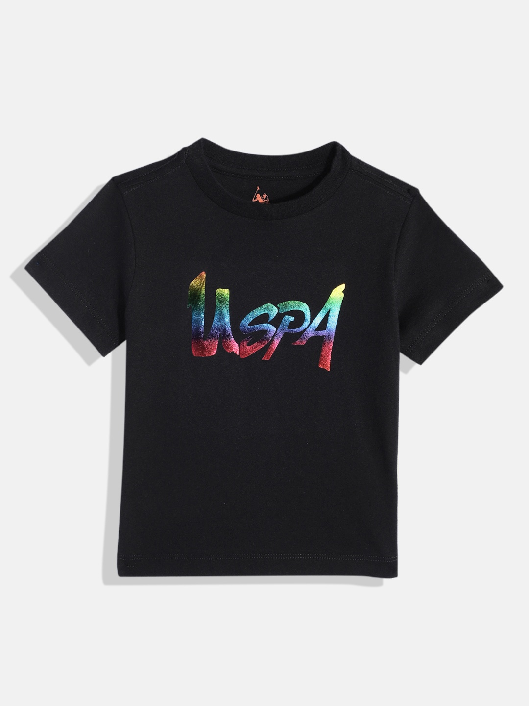 

U.S. Polo Assn. Kids Boys Brand Logo Printed Pure Cotton T-shirt, Black