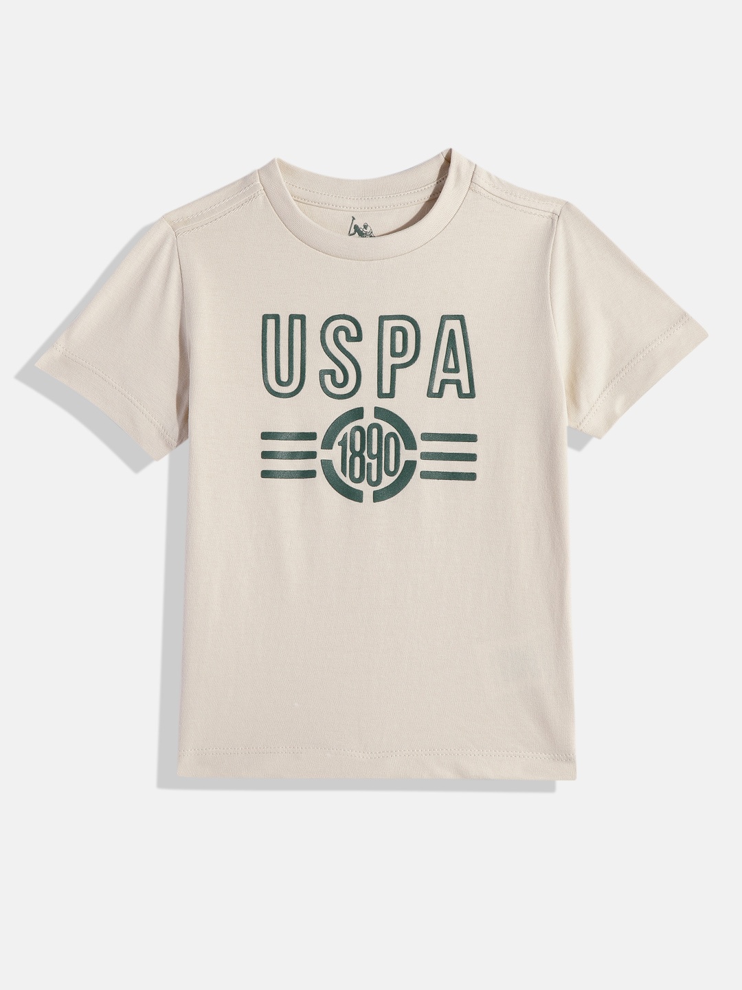 

U.S. Polo Assn. Kids Boys Brand Logo Print Knitted Pure Cotton T-shirt, Beige