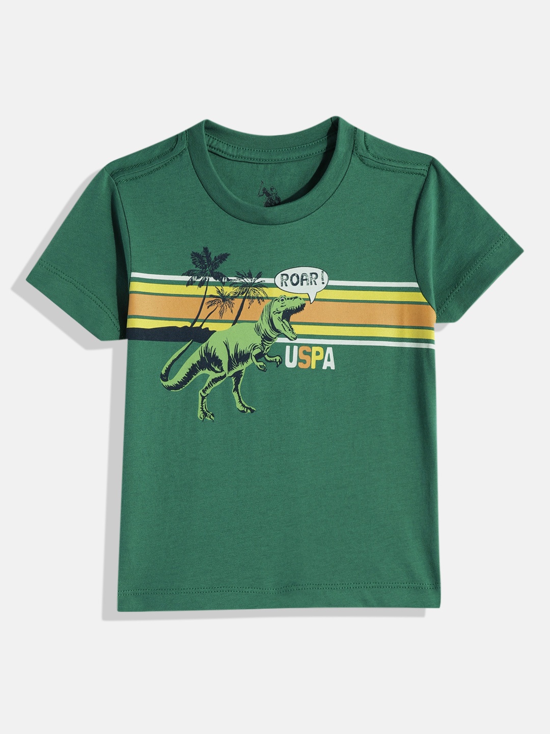 

U.S. Polo Assn. Kids Boys Green Striped Pure Cotton T-shirt