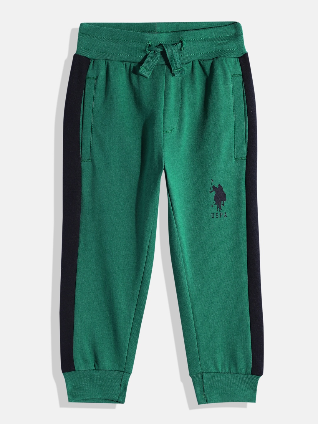 

U.S. Polo Assn. Kids Boys Pure Cotton Joggers with Side Stripe, Green