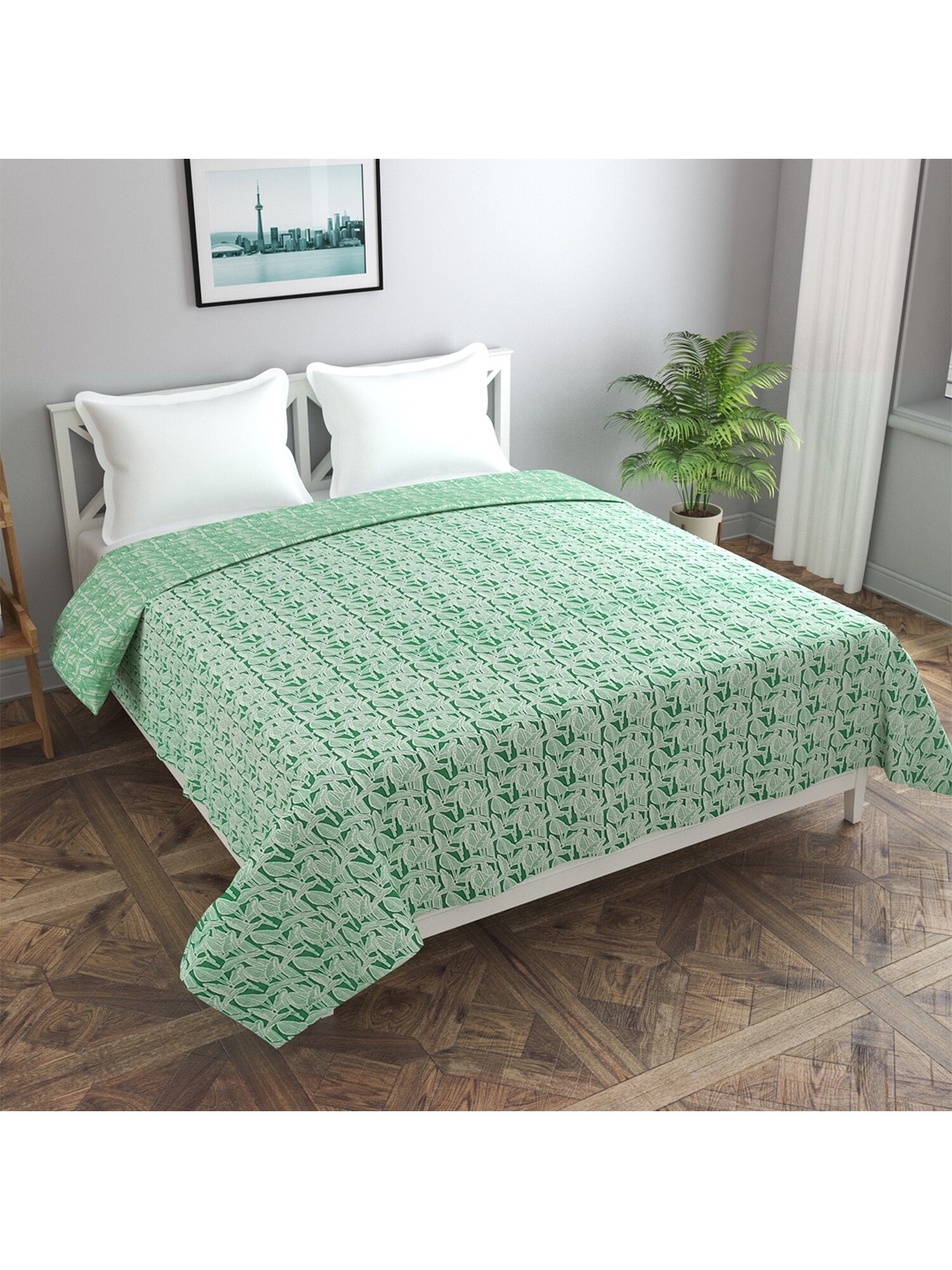 

Texstop Green Ethnic Motifs AC Room Pure Cotton Reversible Double Bed Dohar
