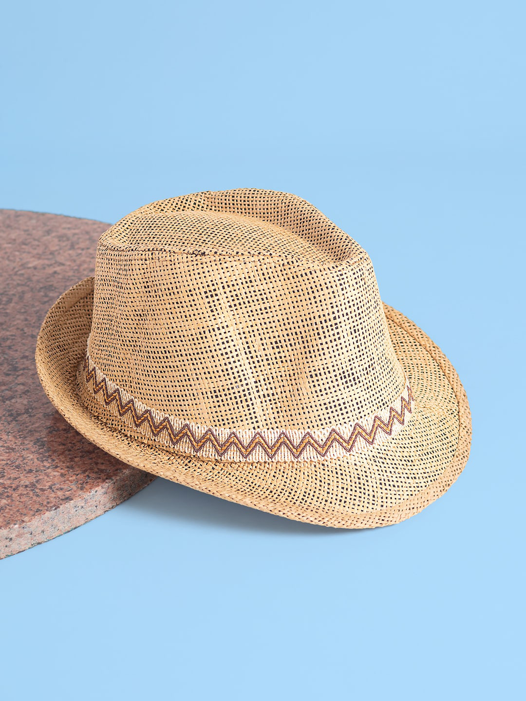 

Golden Peacock Men Woven Design Fedora Hat, Beige