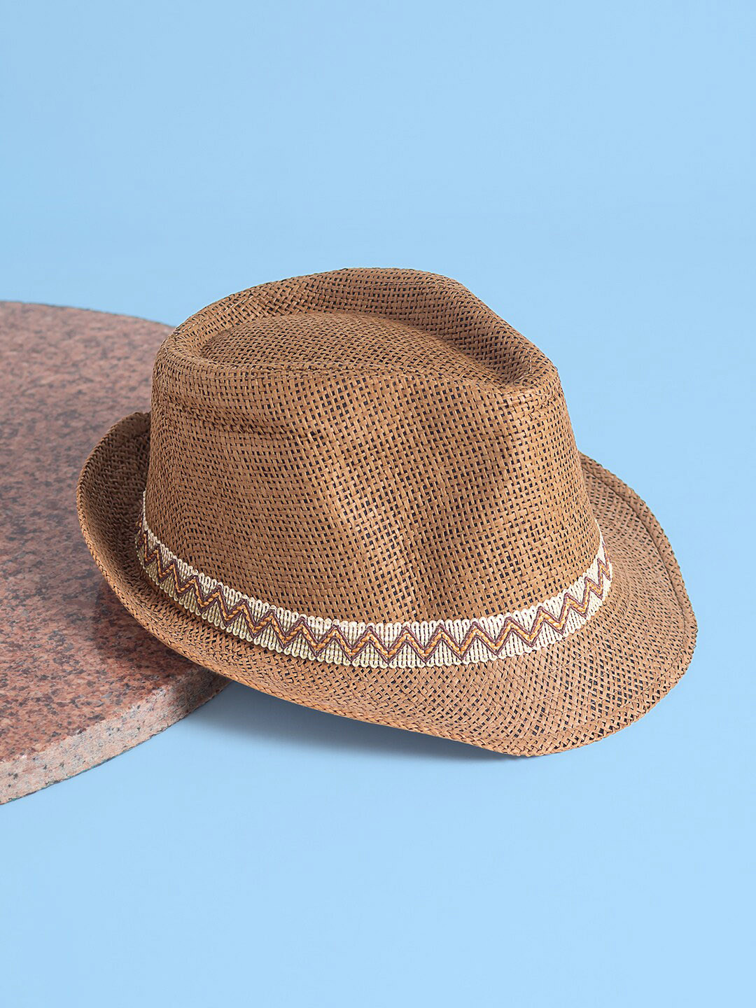

Golden Peacock Men Woven Design Fedora Hat, Brown