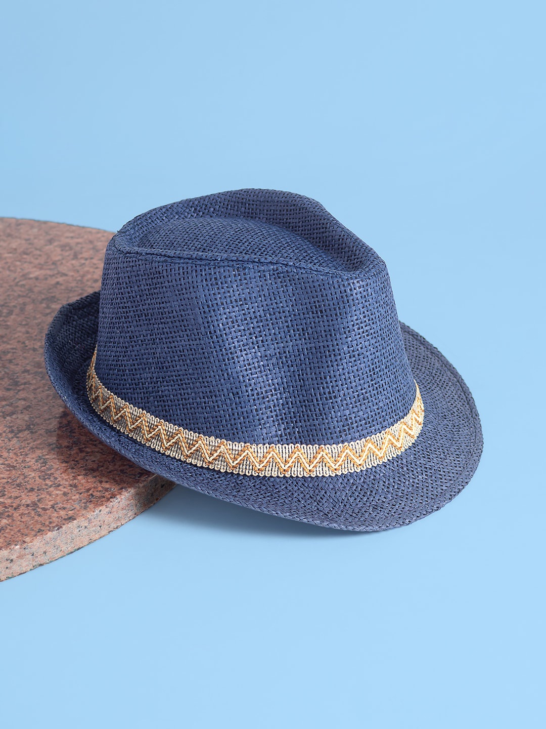 

Golden Peacock Men Woven Design Fedora Hat, Blue