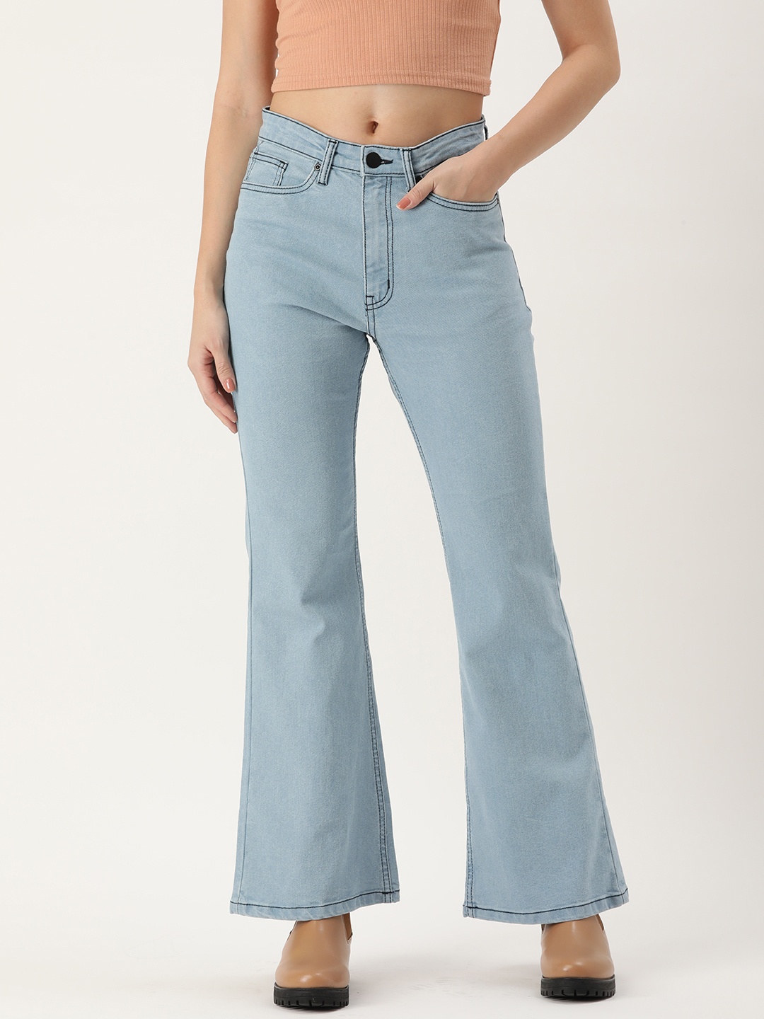 

IVOC Women Flared High-Rise Stretchable Jeans, Blue