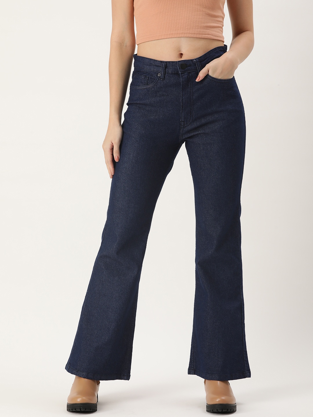 

IVOC Women Flared High-Rise Stretchable Jeans, Navy blue