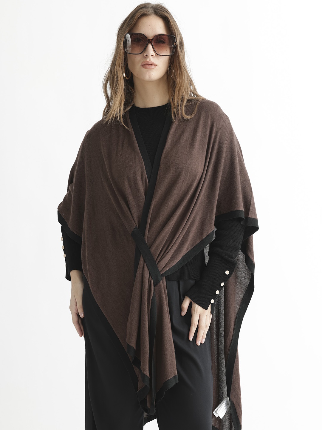 

RAREISM Longline Tie-Up Shrug, Brown