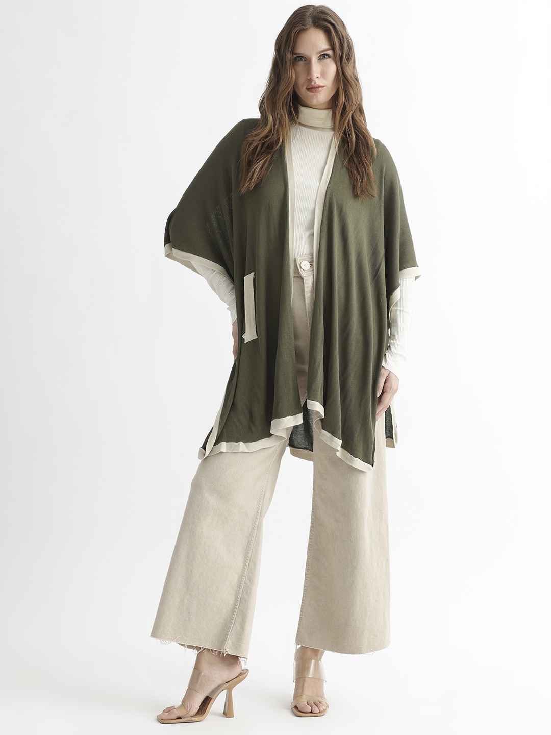 

RAREISM Longline Tie-Up Shrug, Olive