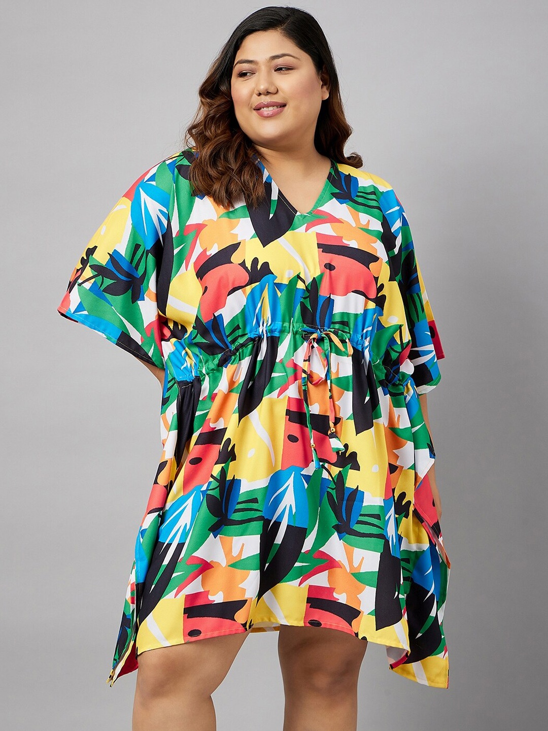 Curves By ZeroKaata Plus Size Abstract Printed Kaftan Cover Up Dress, Blue