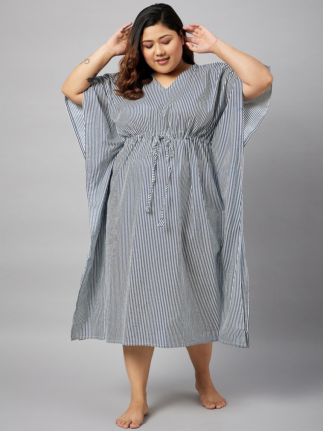 

Curves By ZeroKaata Plus Size Striped Kaftan Cover-Up Dress, White
