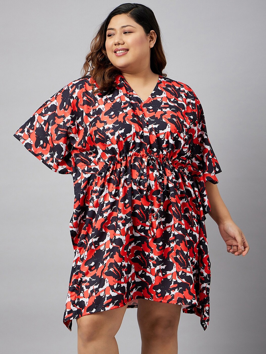 

Curves By ZeroKaata Plus Size Abstract Printed Kaftan Cover Up Dress, Red