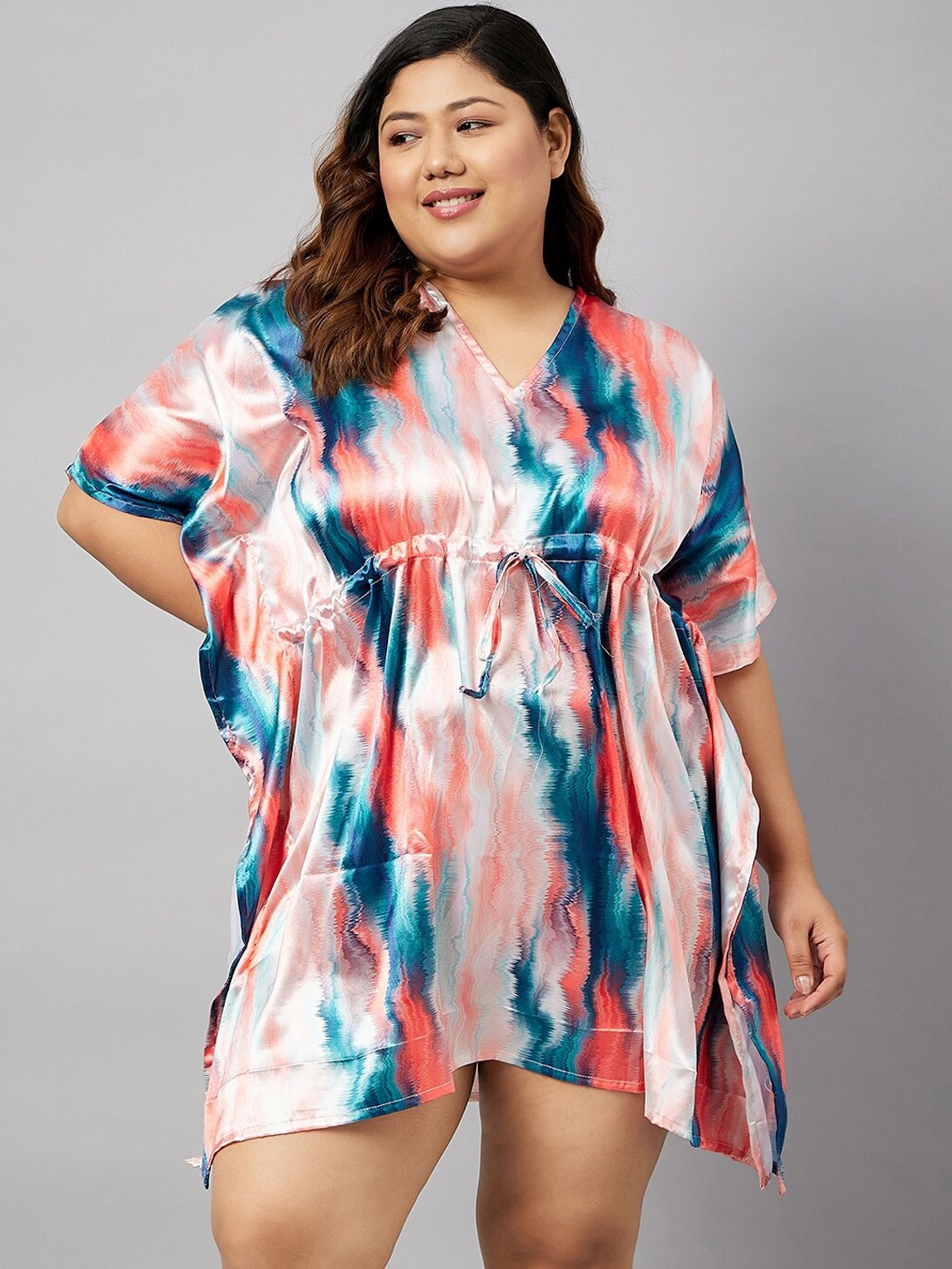 

Curves By ZeroKaata Plus Size Abstract Printed Kaftan Cover Up Dress, Pink