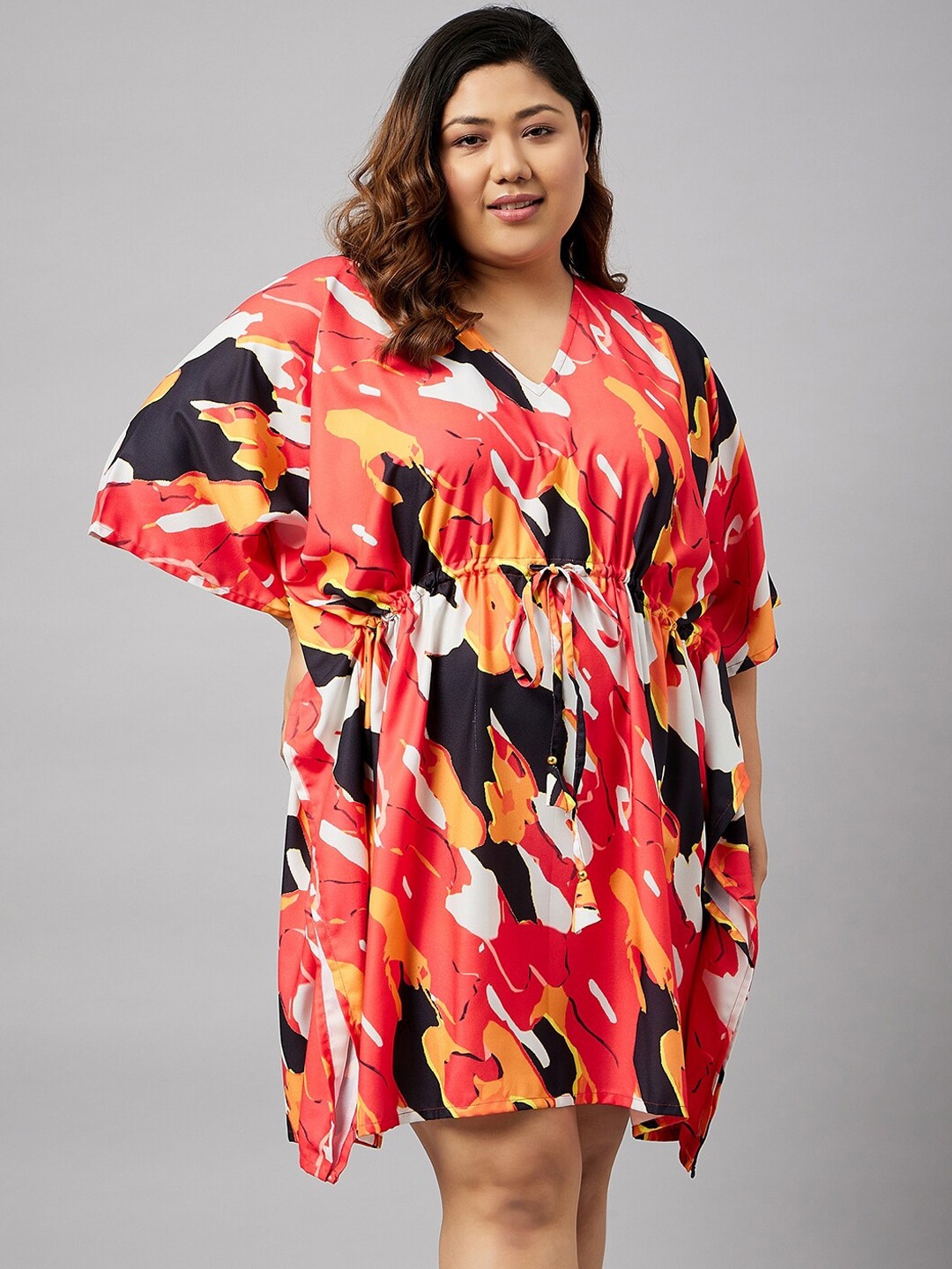 

Curves By ZeroKaata Plus Size Abstract Printed Kaftan Cover-Up Dress, Orange